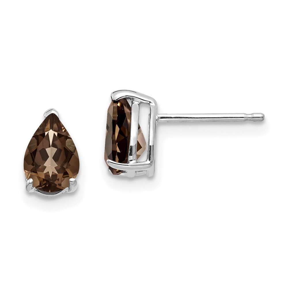 14k White Gold 7x5 Pear Smoky Quartz Earrings